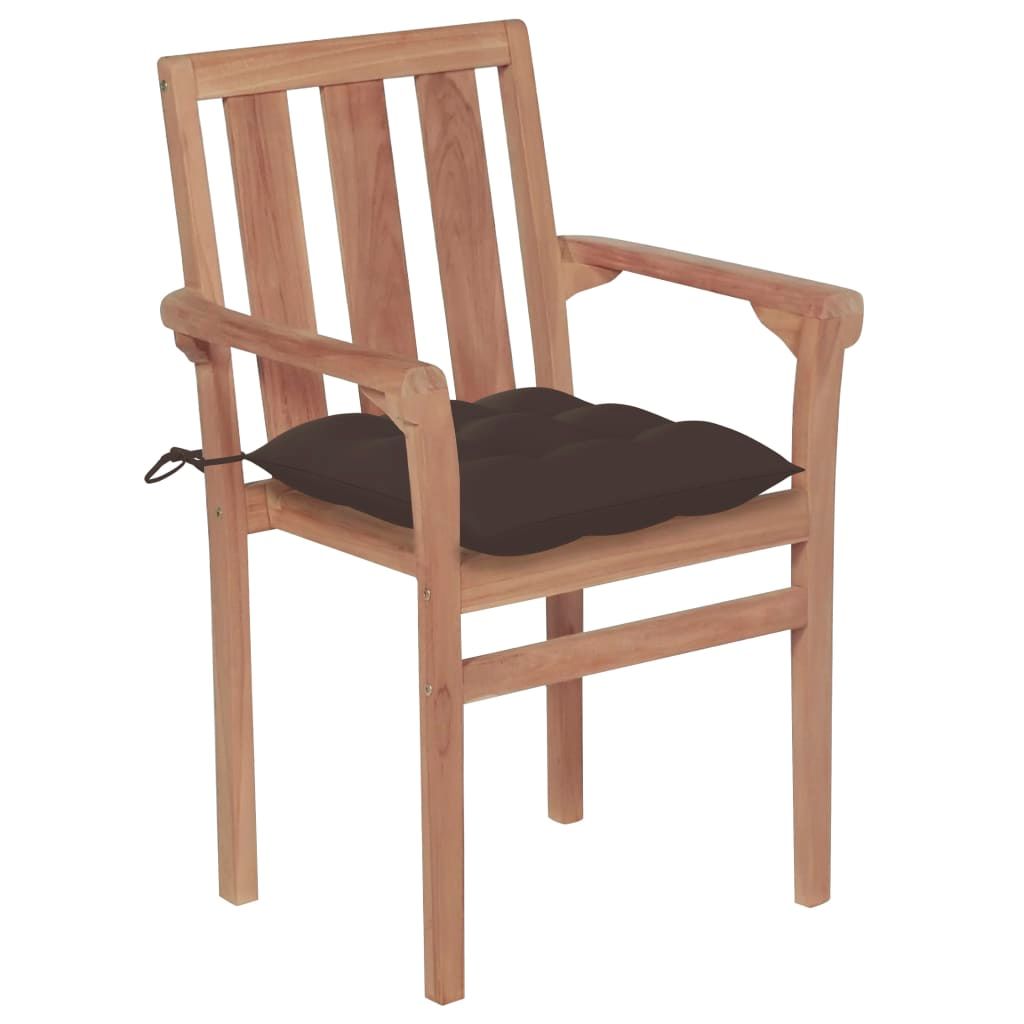 Sedie da Giardino Impilabili con Cuscini 4 pz Massello di Teak vidaXL