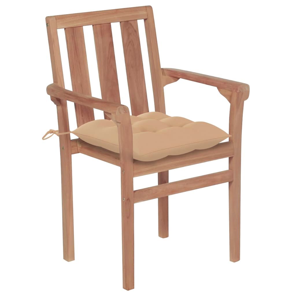 Sedie da Giardino Impilabili con Cuscini 4 pz Massello di Teak vidaXL