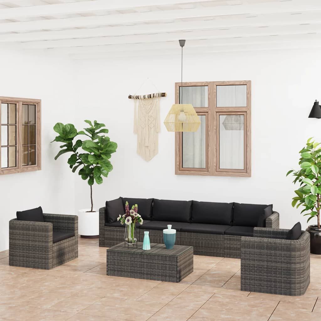 Set Divani da Giardino 7 pz con Cuscini in Polyrattan Grigio vidaXL