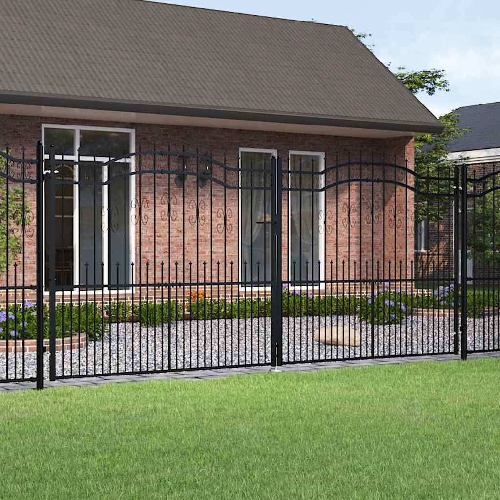 Cancello per recinzione KAMPEN con punta a lancia Nero 394,5x172 cm in acciaio vidaXL
