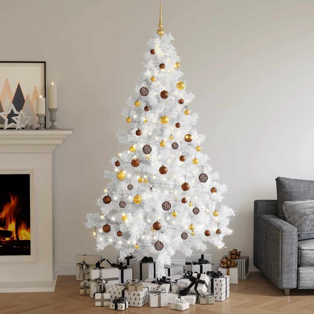 Set Albero Natale Artificiale a Metà LED Palline Bianco 210cm vidaXL