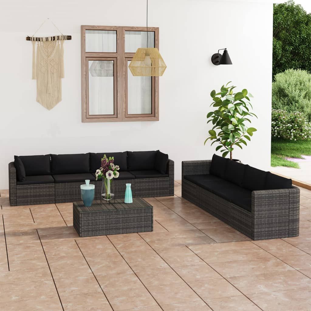 Set Divani da Giardino 9 pz con Cuscini in Polyrattan Grigio vidaXL