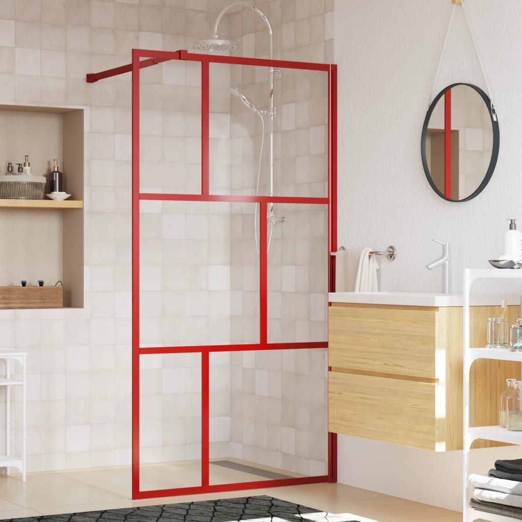Parete per Doccia Walk-in Vetro Trasparente ESG 100x195cm Rossa vidaXL