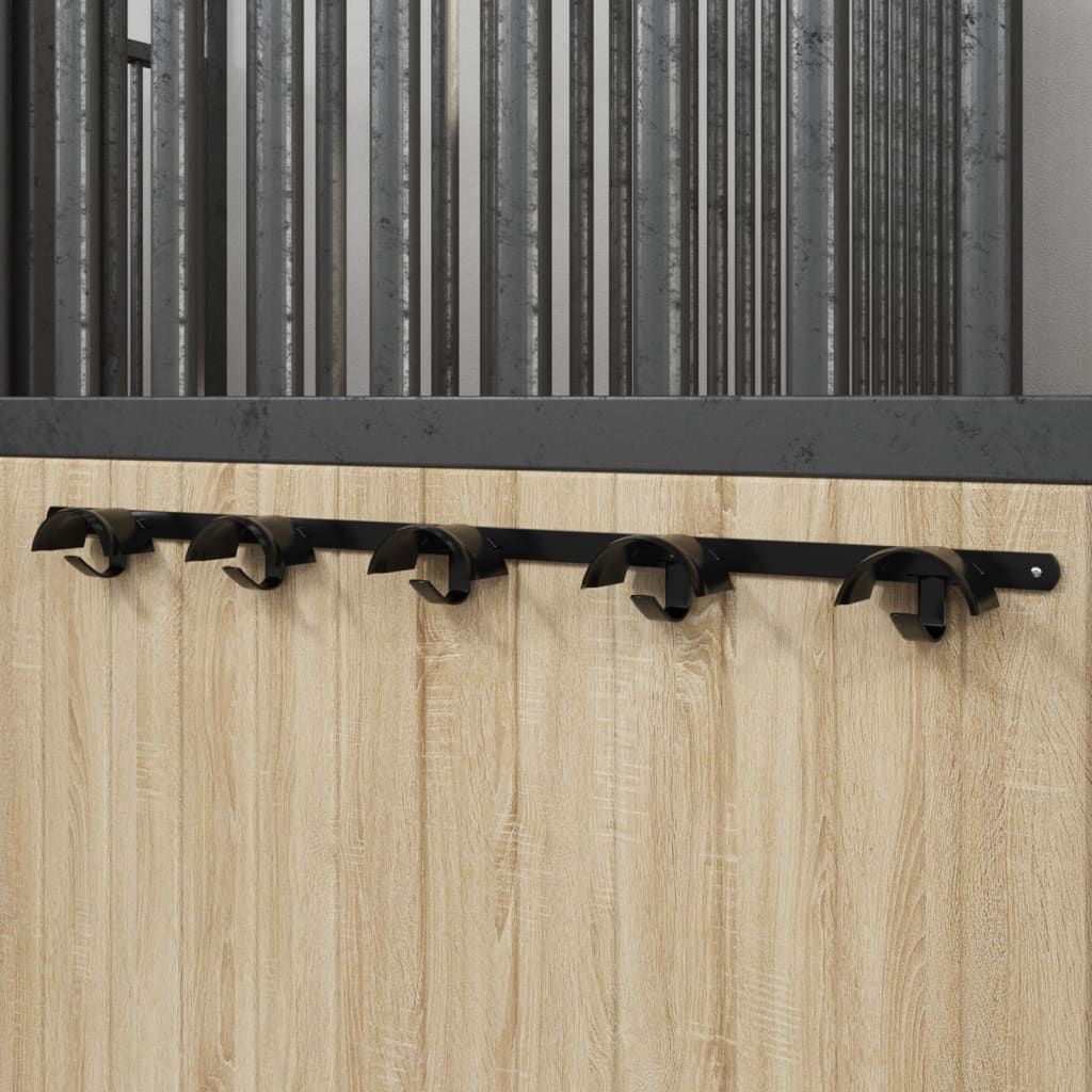 Supporto Briglie per 5 Briglie con 5 Ganci Nero in Ferro vidaXL