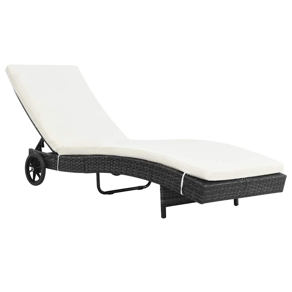 Lettini Prendisole 2 pz con Ruote Cuscini in Polyrattan Nero vidaXL