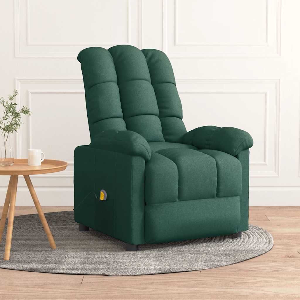 Poltrona Massaggiante Verde Scuro in Tessuto vidaXL