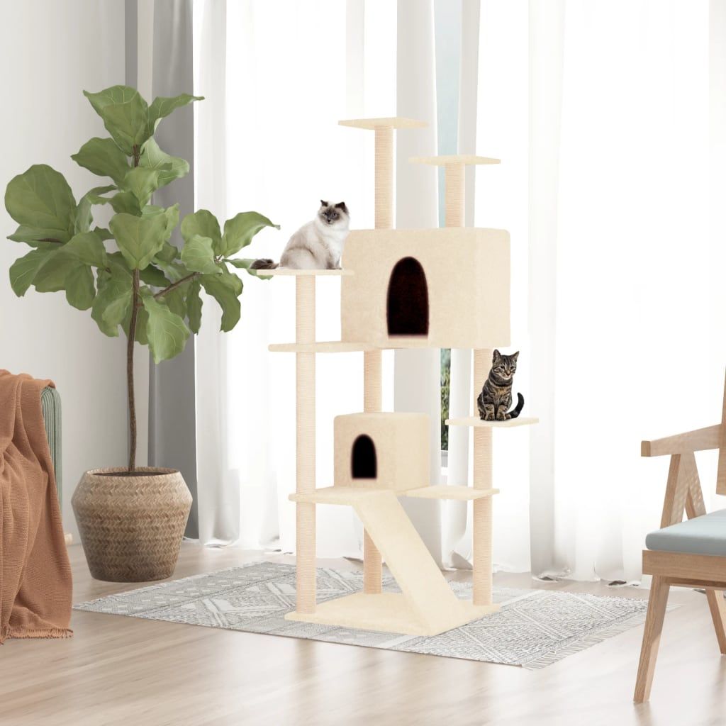 Albero per Gatti con Tiragraffi in Sisal Crema 153 cm vidaXL