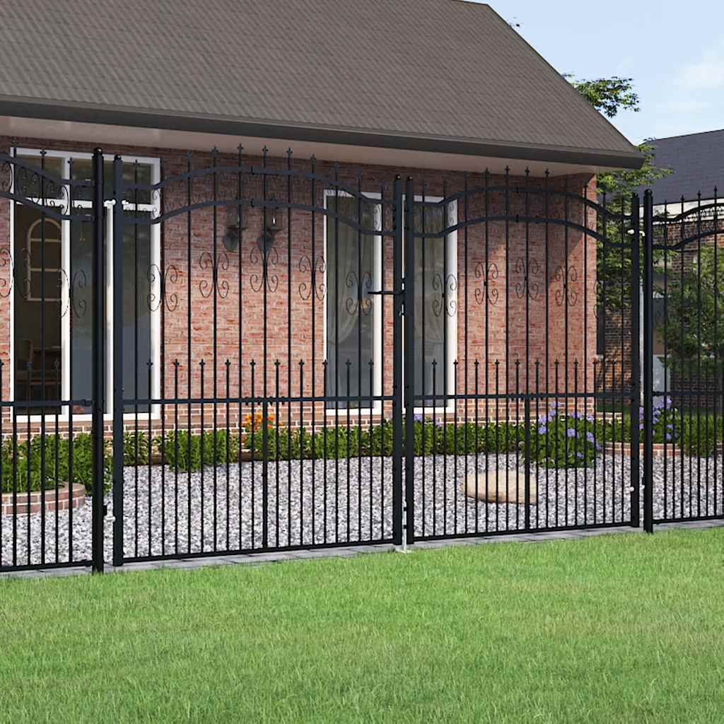 Cancello per recinzione KAMPEN con punta a lancia Nero 302x172 cm in acciaio vidaXL