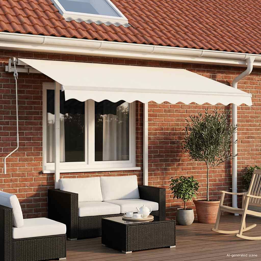 Tenda da Sole Retrattile Manuale con Pali 3,5x2,5 m Crema vidaXL