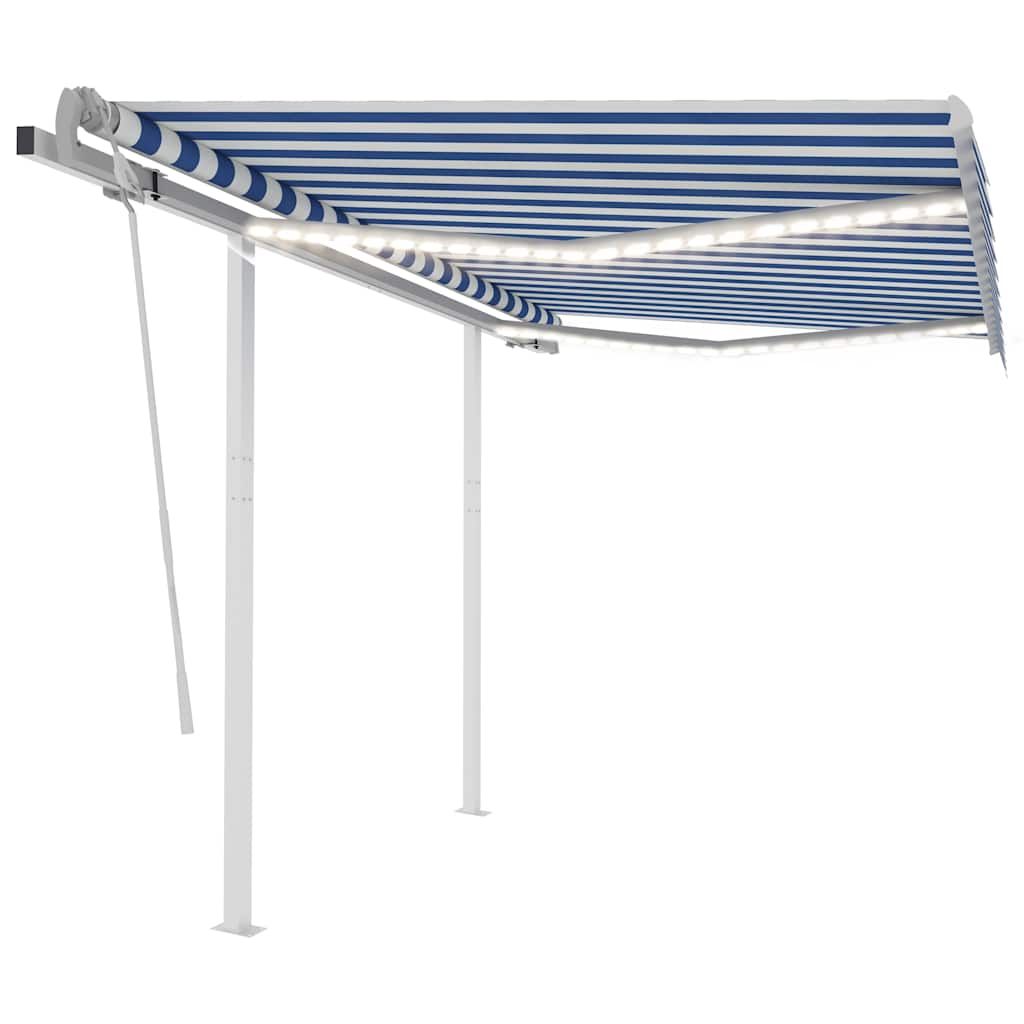 Tenda da Sole Retrattile Manuale con LED 3x2,5 m Blu e Bianco vidaXL