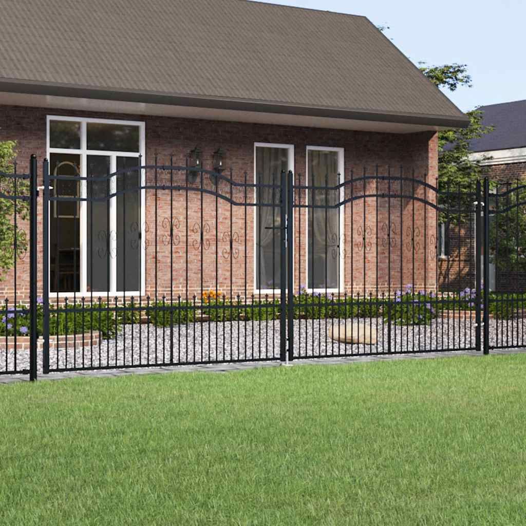 Cancello per recinzione KAMPEN con punta a lancia Nero 394,5x150 cm in acciaio vidaXL