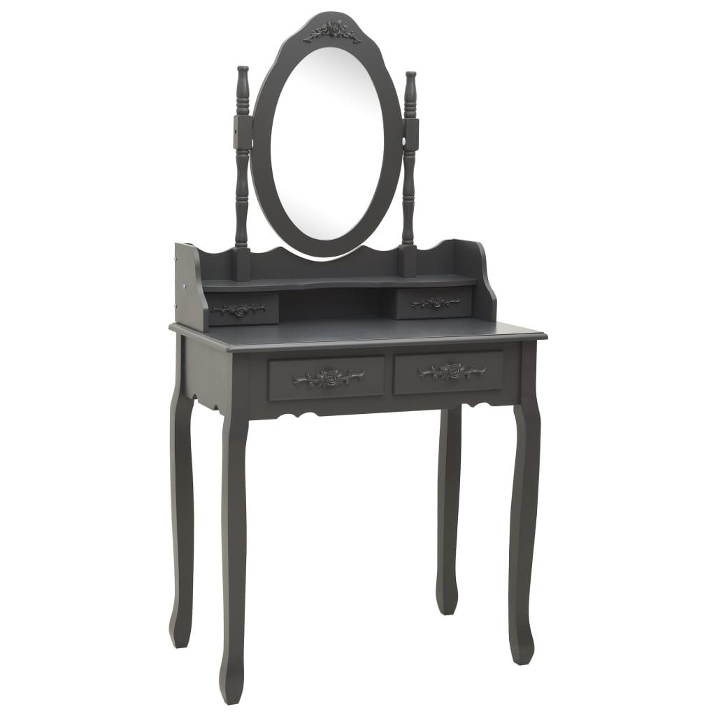 Tavolo da Trucco e Sgabello Grigio 75x69x140 cm Legno Paulownia vidaXL