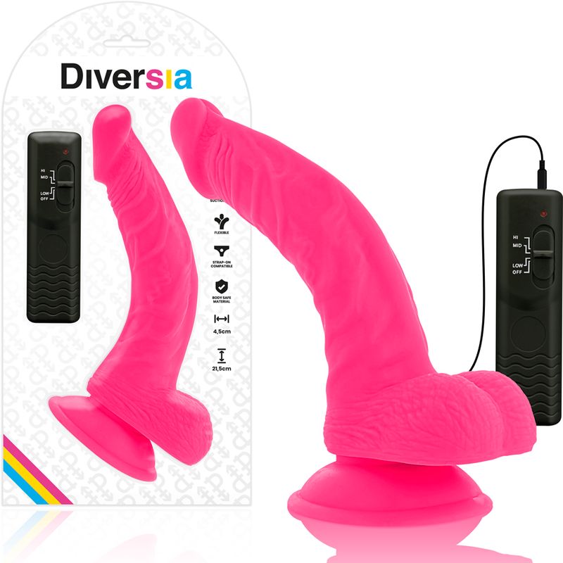 DIVERSIA - DILDO VIBRANTE FLESSIBILE ROSA 21.5 CM -O- 4.5 CM DIVERSIA
