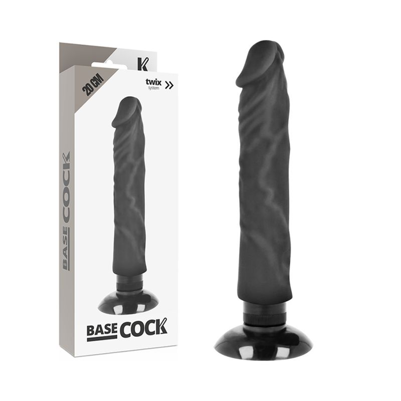 BASECOCK - VIBRATORE REALISTICO 2-1 NERO 20 CM -O- 4 CM BASECOCK