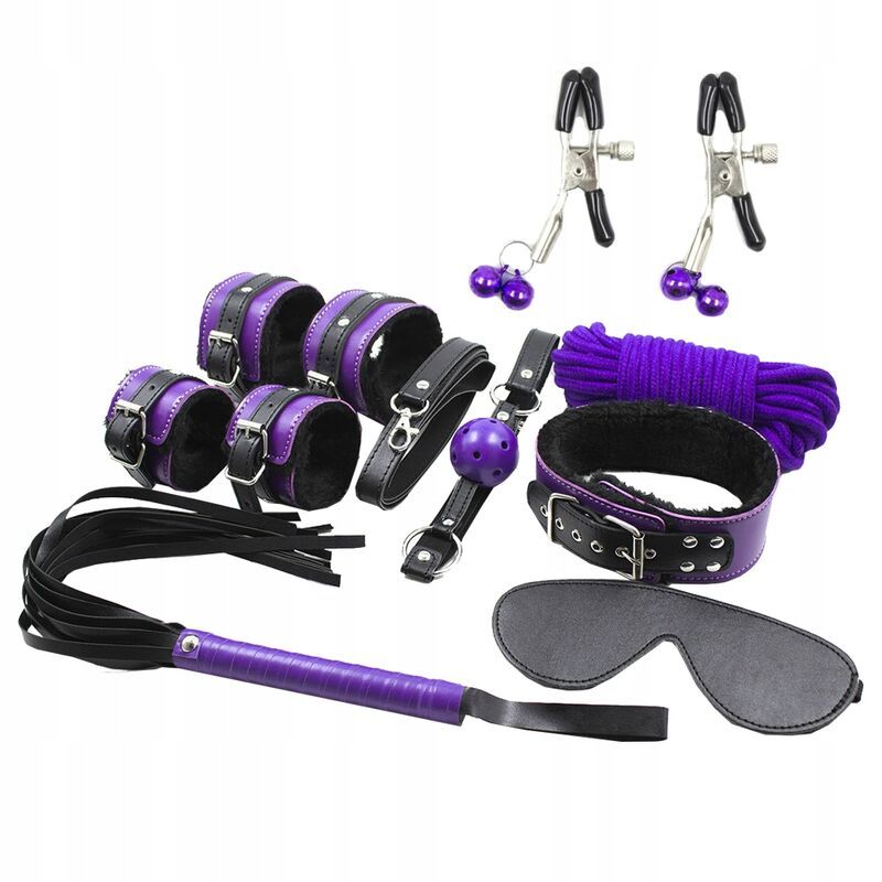 SECRETPLAY - BDSM SET 8PCS VIOLA / NERO. SECRETPLAY 100% FETISH