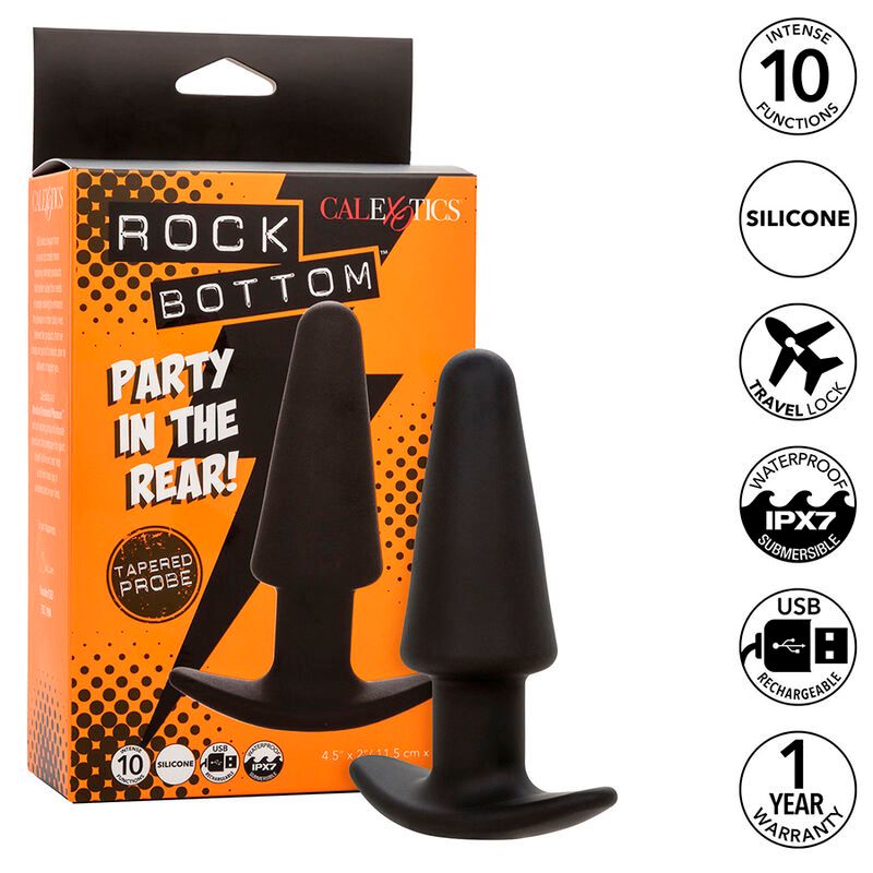 CALEXOTICS - ROCK BOTTOM TAPPO ANALE CONICO 10 VIBRAZIONI SILICONE NERO CALEXOTICS