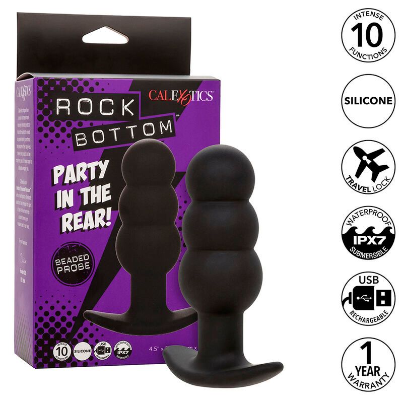 CALEXOTICS - ROCK BOTTOM PERLINE TAPPO ANALE 10 VIBRAZIONI SILICONE NERO CALEXOTICS
