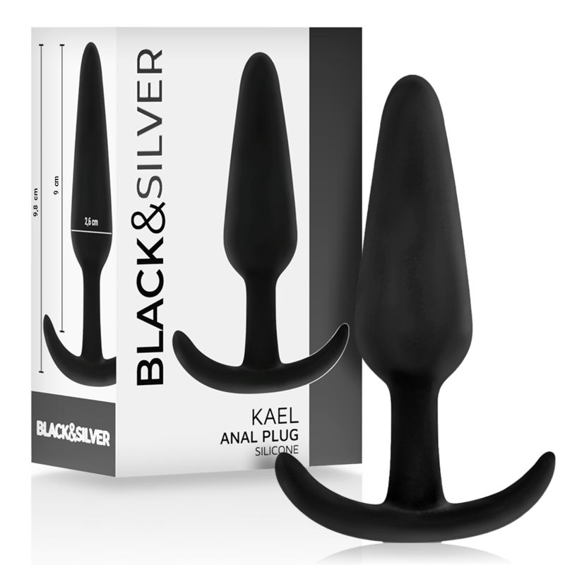 BLACK&amp;SILVER - PLUG ANALE IN SILICONE KAEL CON MANICO MEDIO BLACK&amp;SILVER