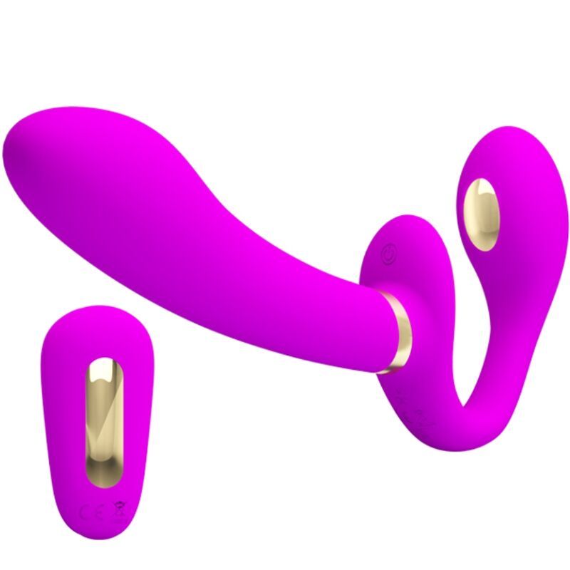 PRETTY LOVE - THUNDERBIRD DOPPIO VIBRATORE CON STRAP-ON E TELECOMANDO VIOLA REMOTE CONTROL