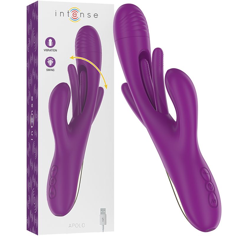 INTENSE - APOLO VIBRATORE MULTIFUNZIONE RICARICABILE 7 VIBRAZIONI CON LINGUA OSCILLANTE VIOLA INTENSE HIGH TECH