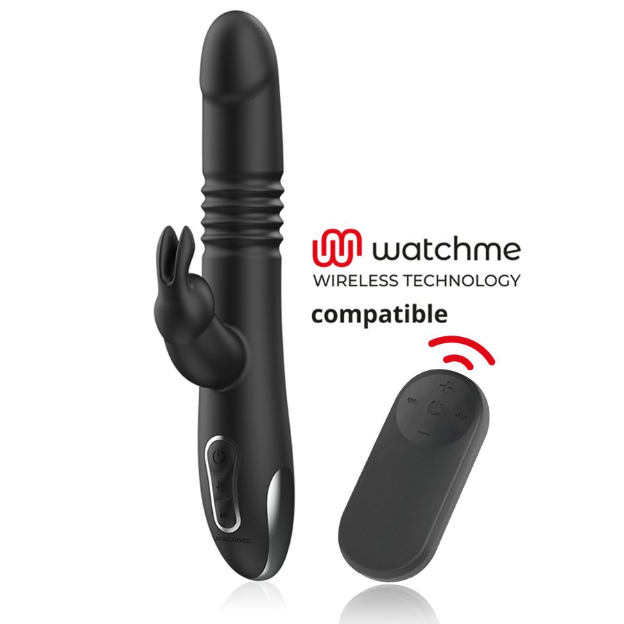 BLACK&amp;SILVER - KENJI VIBRATORE RABBIT UP &amp; DOWN + TELECOMANDO WATCHME BLACK&amp;SILVER