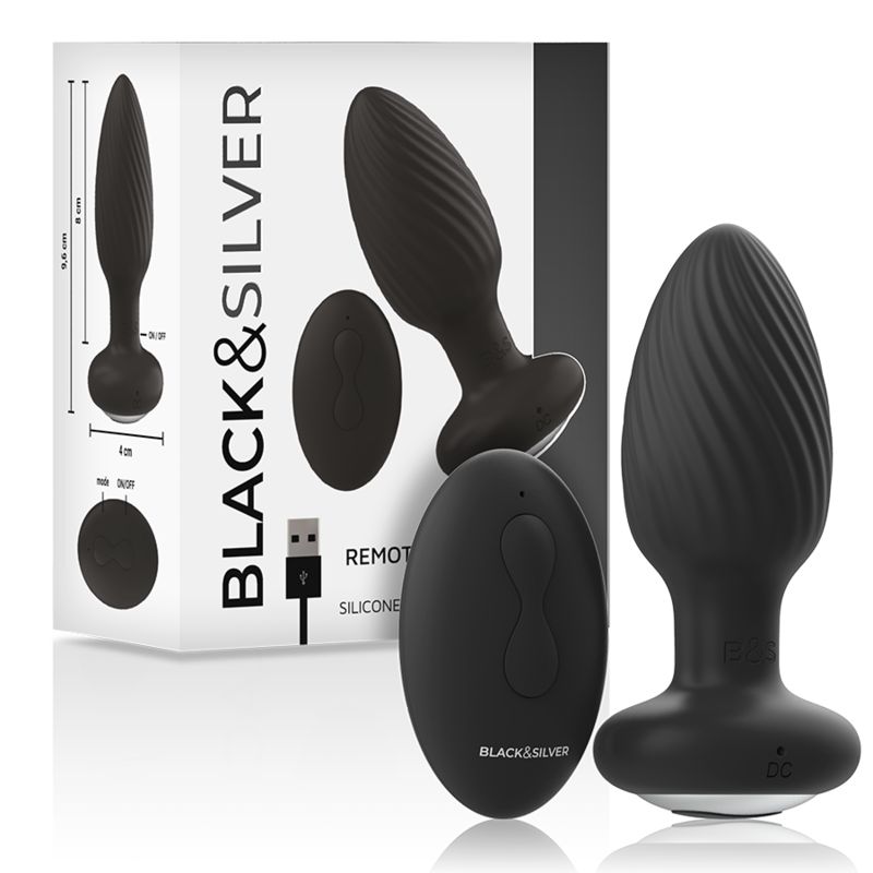 BLACK&amp;SILVER - TELECOMANDO ROTATORE ANALE IN SILICONE CON TAPPO POZZETTI BLACK&amp;SILVER