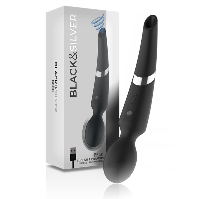 BLACK&amp;SILVER - BECK BACCHETTA E VENTOSA 2 IN 1 IN SILICONE BLACK&amp;SILVER