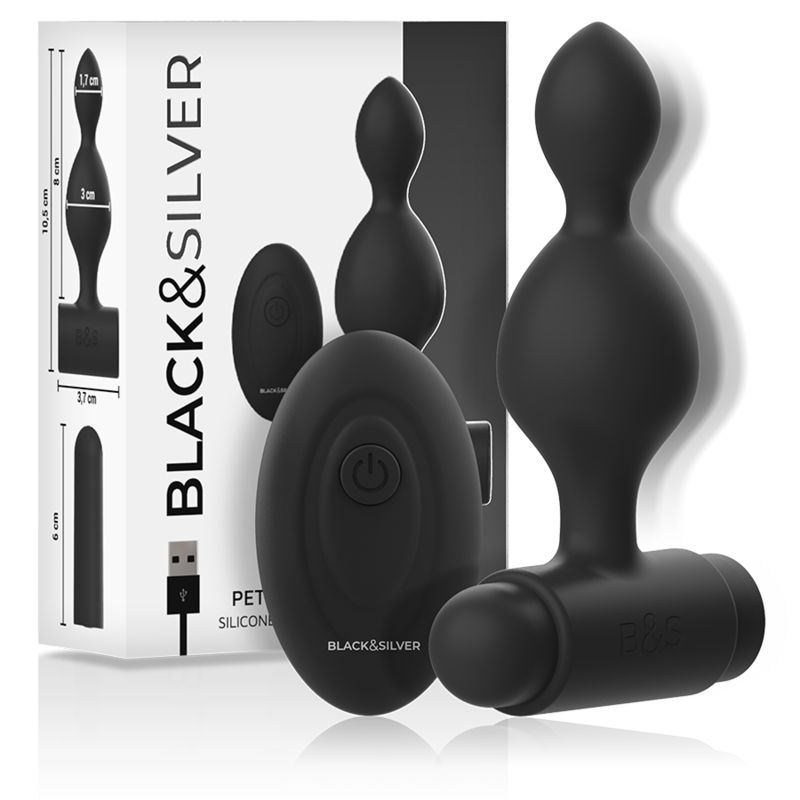 BLACK&amp;SILVER - TELECOMANDO TELECOMANDO CON PLUG ANALE IN SILICONE PICCOLO TUCKER BLACK&amp;SILVER