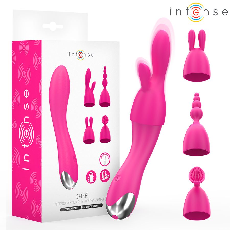 INTENSE - VIBRATORE CHER CON 20 MODALITÀ E TESTINE INTERCAMBIABILI INTENSE HIGH TECH