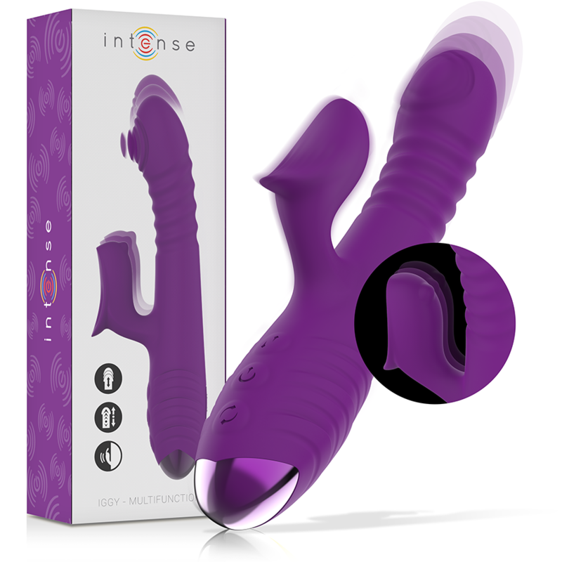 INTENSE - VIBRATORE MULTIFUNZIONE RICARICABILE IGGY UP &amp; DOWN CON STIMOLATORE CLITORALE VIOLA INTENSE HIGH TECH