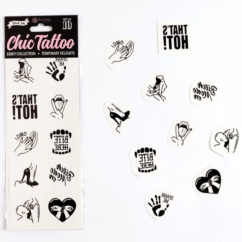 SECRET PLAY - SET DI 10 TATUAGGI TEMPORANEI COLLEZIONE KINKY SECRETPLAY