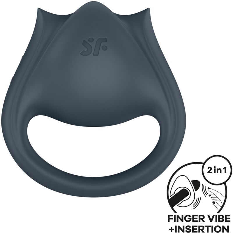 SATISFYER - PERFECT PAIR 2 MULTIVIBRATORE 2 IN 1 ANELLO PER PENE E STIMOLATORE PER DITA GRIGIO SATISFYER PARTNER