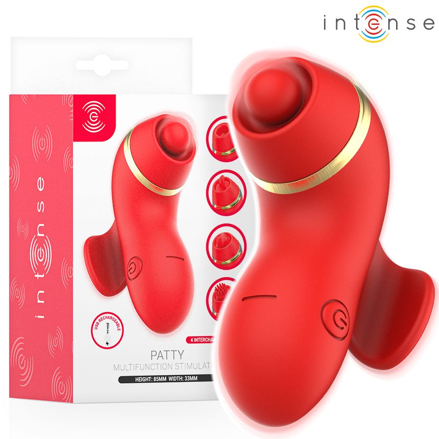 INTENSE - STIMOLATORE PATTY CON 4 TESTINE, ASPIRAZIONE, COLPIMENTO, SOLLETICO E LECCA INTENSE HIGH TECH
