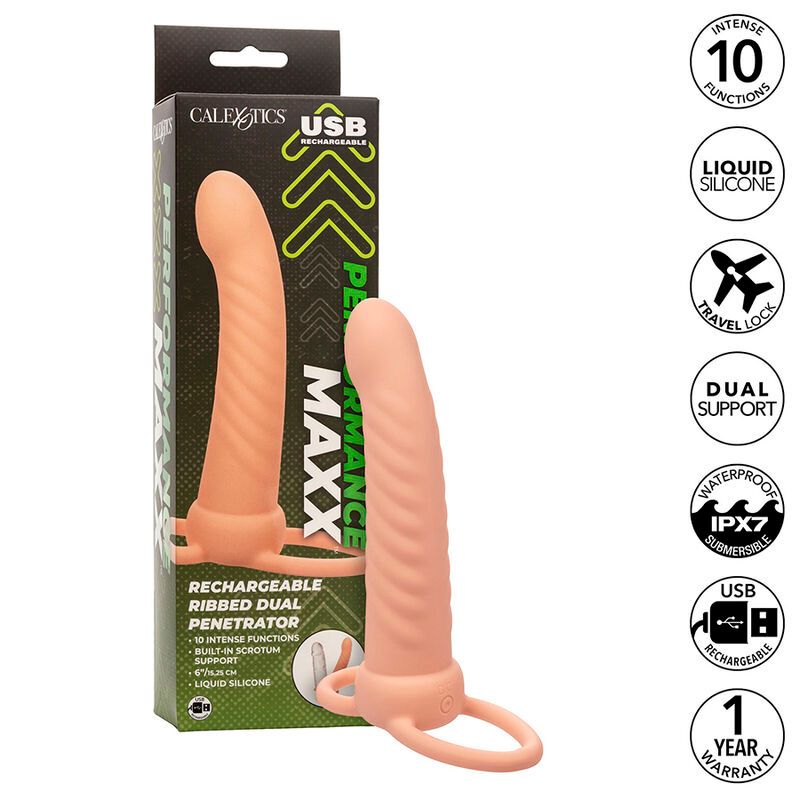 CALEXOTICS - MAXX RIBBED DUAL PENETRATOR 10 VIBRAZIONI CARNE CALEXOTICS