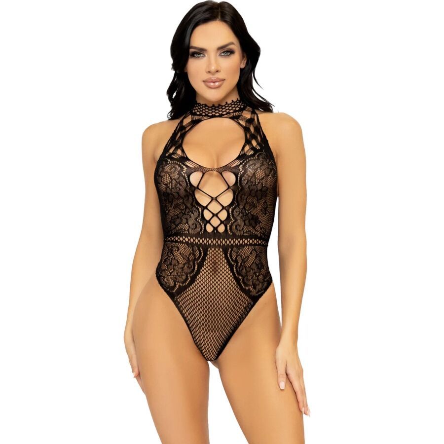 LEG AVENUE - BODY CON APERTURA A CHIAVE IN RETE E PIZZO TAGLIA UNICA LEG AVENUE BODYSTOCKINGS