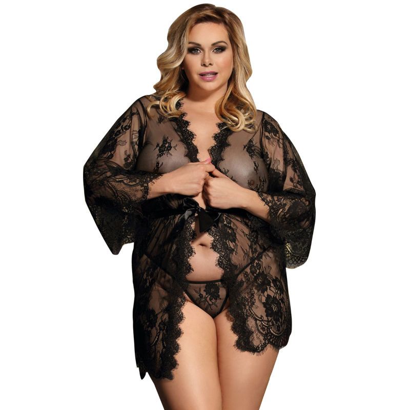 SUBBLIME - QUEEN PLUS LACE PEIGNOIR MANICHE SVASATE SUBBLIME QUEEN PLUS SIZE