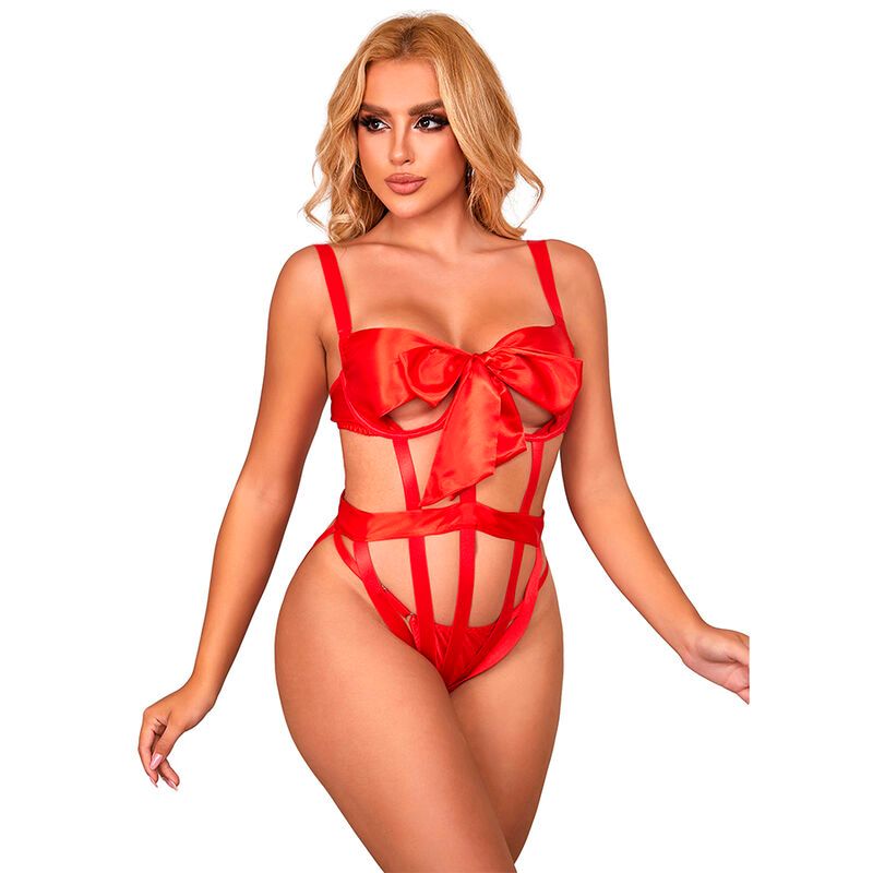 SUBBLIME - 954468 BODY SEXY TRAFORATO CON FIOCCO ROSSO S/M SUBBLIME BODYSTOCKINGS