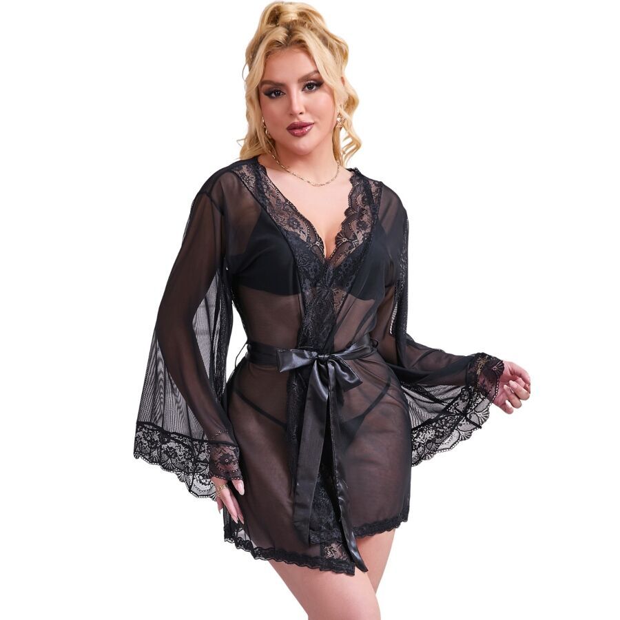 SUBBLIME - VESTAGLIA IN TESSUTO TRASPARENTE CON DETTAGLI IN PIZZO NERO S/M SUBBLIME BABYDOLLS