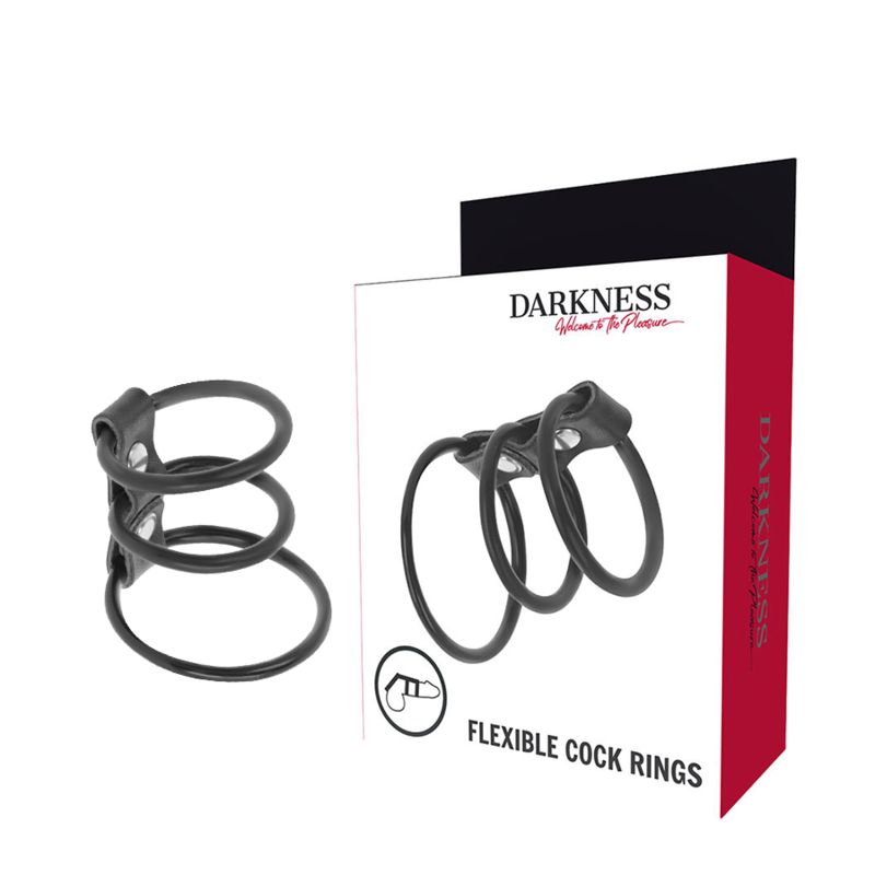 DARKNESS - SET DI 3 ANELLI PER PENE FLESSIBILI DARKNESS BONDAGE