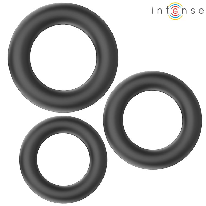INTENSE - HUGH 3 ANELLI PER PENE IN SILICONE BASIC NERI INTENSE FOR HIM