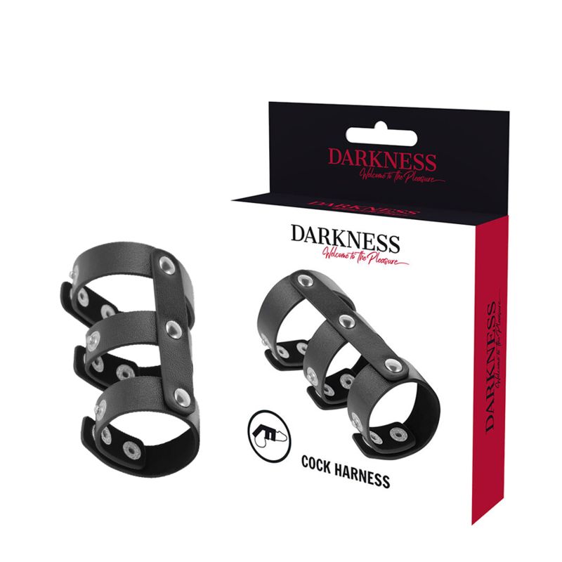 DARKNESS - ANELLO DOPPIO PER PENE E TESTICOLI IN PELLE REGOLABILE DARKNESS BONDAGE