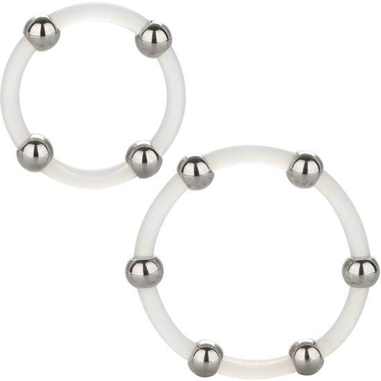 CALEXOTICS - SET DI ANELLI IN SILICONE CON PERLINE IN ACCIAIO CALEXOTICS