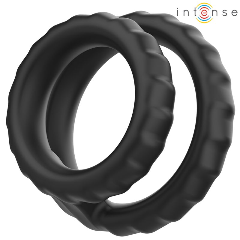 INTENSE - DEWEY DOPPIO ANELLO PER PENE IN SILICONE MODELLO NERO 2 INTENSE FOR HIM