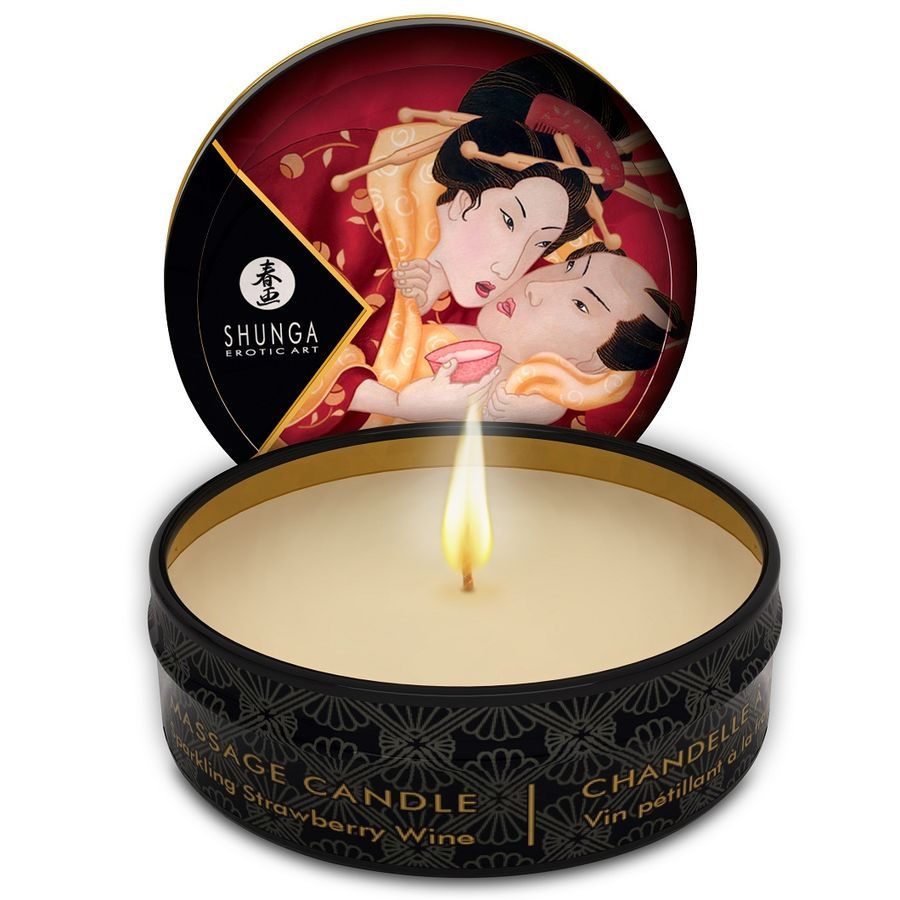 SHUNGA - MINI CARESS BY CANDELIGHT CANDELA DA MASSAGGIO FRAGOLE E CAVA 30 ML SHUNGA CANDLES