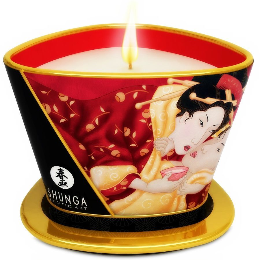 SHUNGA - MINI CARESS BY CANDELIGHT CANDELA DA MASSAGGIO FRAGOLE E CAVA 170 ML SHUNGA CANDLES