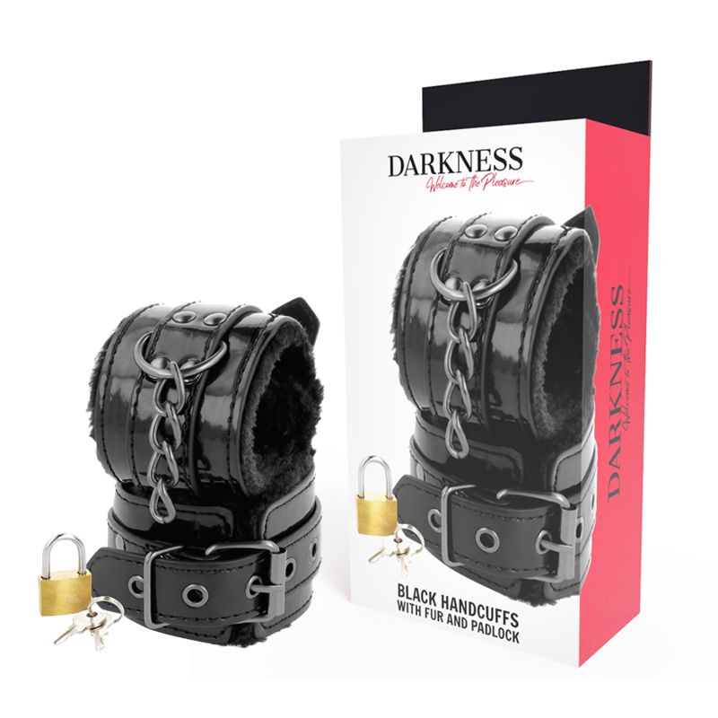 DARKNESS - MANETTE NERE REGOLABILI IN PELLE CON LUCCHETTO DARKNESS BONDAGE
