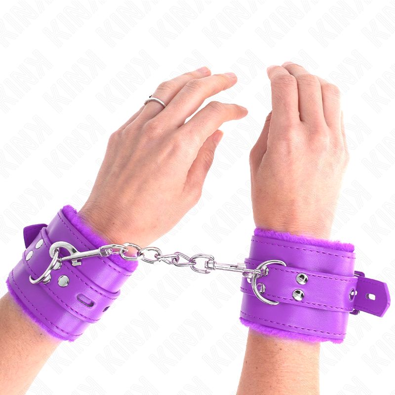 KINK - POLSINI IMBOTTITI IN PELLICCIA CON FORI QUADRI VIOLA E CINTURA VIOLA REGOLABILE 17-29 CM X 6 CM KINK WRIST RESTRAINT