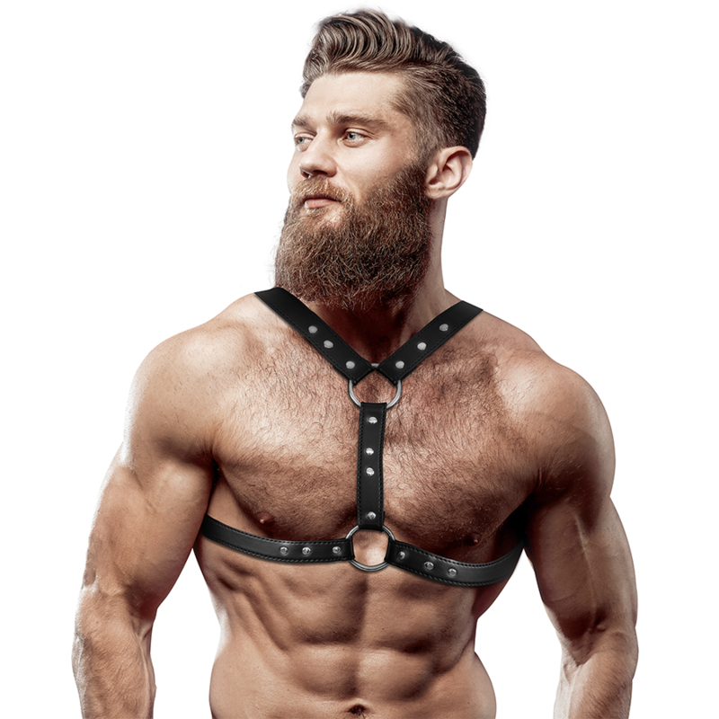FETISH SUBMISSIVE ATTITUDINE - IMBRACATURA PER IL PETTO IN ECOPELLE CON DOPPIO SUPPORTO E BORCHIE PER UOMO FETISH SUBMISSIVE ATTITUDE
