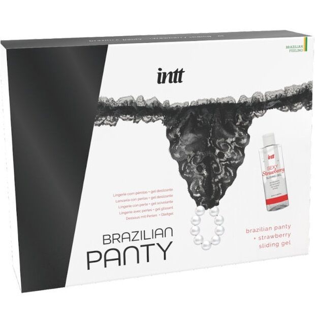 INTT RELEASES - SLIP NERO BRASILIANO CON PERLE E GEL LUBRIFICANTE 50 ML INTT RELEASES