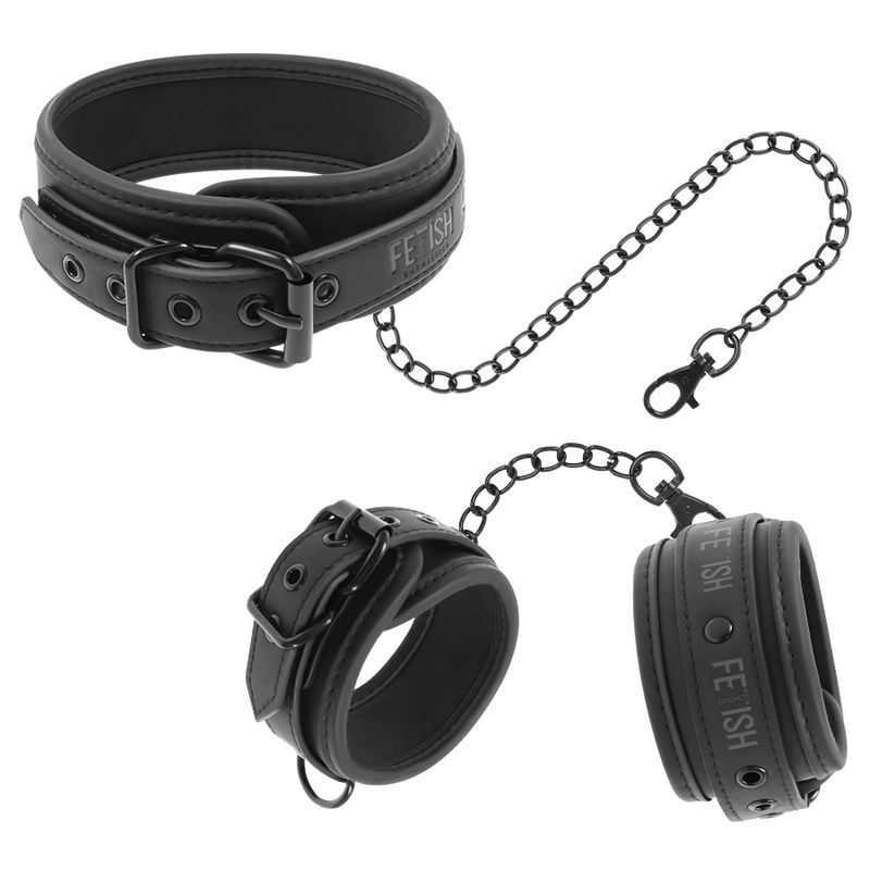 FETISH SUBMISSIVE - COLLANA E MANETTE IN PELLE VEGANA CON FODERA IN NOPRENE FETISH SUBMISSIVE BONDAGE